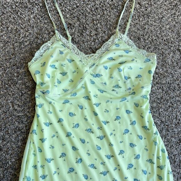 Wild Fable Coquette Fairy Mesh Green Floral Lace Trim Slip Mini Dress Y2K M New - Picture 4 of 8